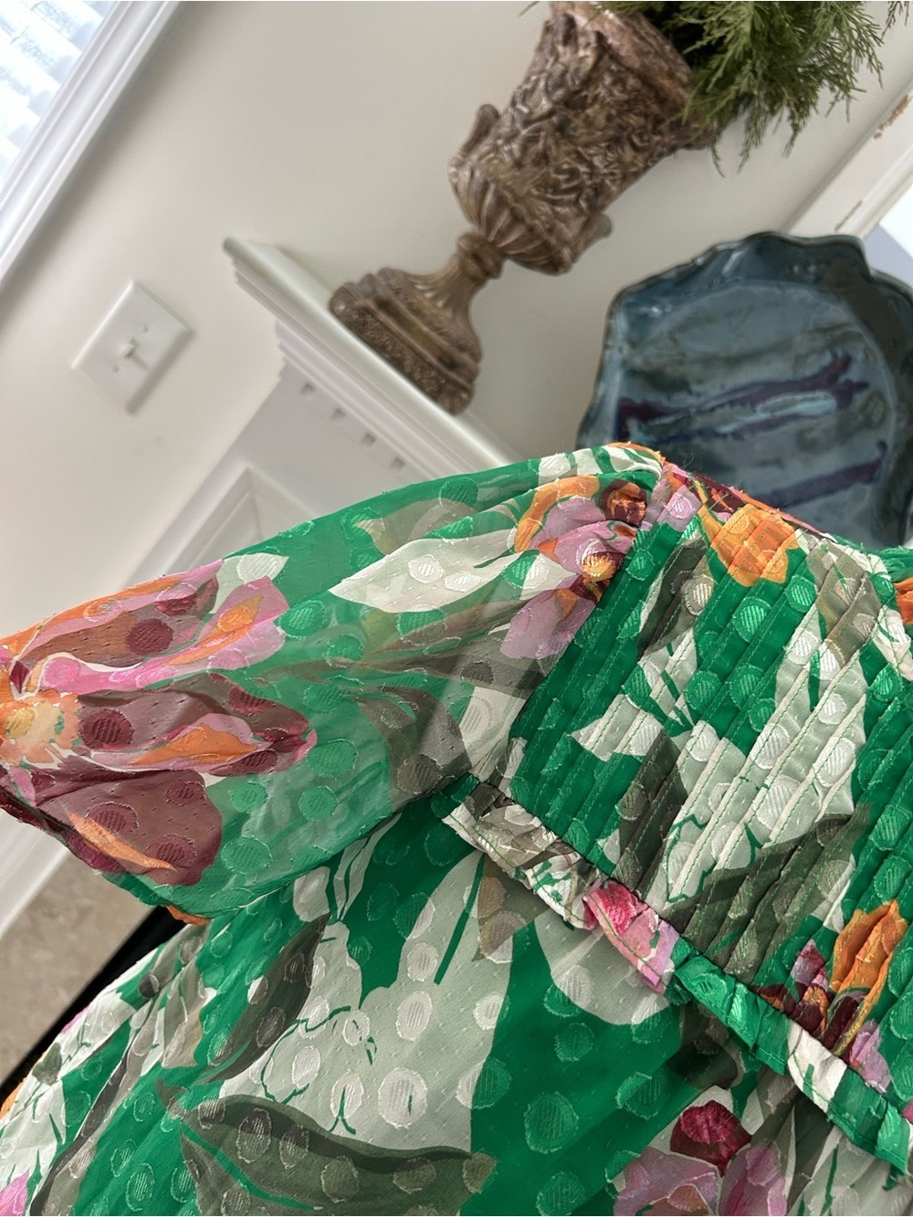 Adelyn Rae Emerald Green Floral Ruffle Pleated Top - Picture 2 of 6